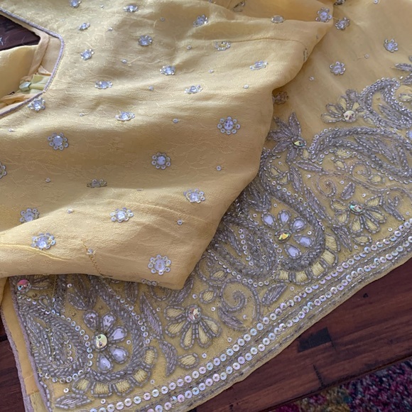 Pure Chinnon Chiffon yellow Punjabi Outfit with Heavy Embroidered Dupatta - Picture 7 of 10
